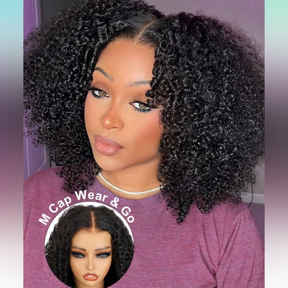 ISEE M-Cap Kinky Curly Glueless Wig Human Hair PrePluck/Cut Bleached Knots 18 In - Picture 3 of 5
